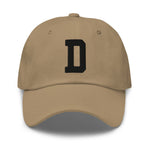 D Alphabet Varsity Letter Embroidered Dad Hat | Black Thread