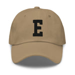 E Alphabet Varsity Letter Embroidered Dad Hat | Black Thread