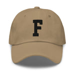 F Alphabet Varsity Letter Embroidered Dad Hat | Black Thread