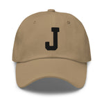 J Alphabet Varsity Letter Embroidered Dad Hat | Black Thread