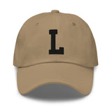 L Alphabet Varsity Letter Embroidered Dad Hat | Black Thread