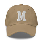 M Alphabet Varsity Letter Embroidered Dad Hat | White Thread