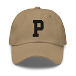 P Alphabet Varsity Letter Embroidered Dad Hat | Black Thread