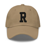 R Alphabet Varsity Letter Embroidered Dad Hat | Black Thread