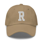 R Alphabet Varsity Letter Embroidered Dad Hat | White Thread