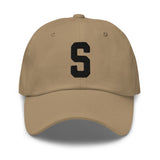 S Alphabet Varsity Letter Embroidered Dad Hat | Black Thread