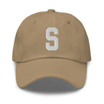 S Alphabet Varsity Letter Embroidered Dad Hat | White Thread