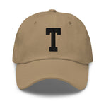 T Alphabet Varsity Letter Embroidered Dad Hat | Black Thread