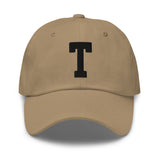 T Alphabet Varsity Letter Embroidered Dad Hat | Black Thread