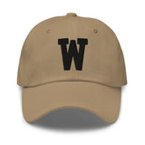 W Alphabet Varsity Letter Embroidered Dad Hat | Black Thread