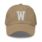 W Alphabet Varsity Letter Embroidered Dad Hat | White Thread