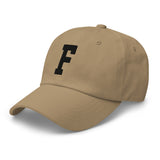 F Alphabet Varsity Letter Embroidered Dad Hat | Black Thread