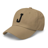 J Alphabet Varsity Letter Embroidered Dad Hat | Black Thread