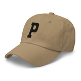 P Alphabet Varsity Letter Embroidered Dad Hat | Black Thread