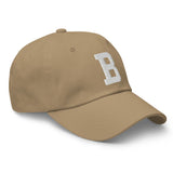 B Alphabet Varsity Letter Embroidered Dad Hat | White Thread