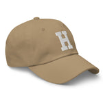 H Alphabet Varsity Letter Embroidered Dad Hat | White Thread