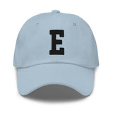 E Alphabet Varsity Letter Embroidered Dad Hat | Black Thread