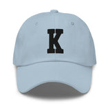 K Alphabet Varsity Letter Embroidered Dad Hat | Black Thread