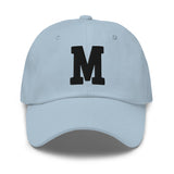 M Alphabet Varsity Letter Embroidered Dad Hat | Black Thread