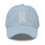 N Alphabet Varsity Letter Embroidered Dad Hat | White Thread