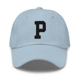 P Alphabet Varsity Letter Embroidered Dad Hat | Black Thread