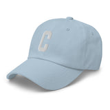 C Alphabet Varsity Letter Embroidered Dad Hat | White Thread