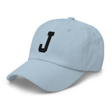 J Alphabet Varsity Letter Embroidered Dad Hat | Black Thread