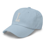 L Alphabet Varsity Letter Embroidered Dad Hat | White Thread