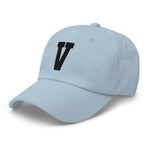 V Alphabet Varsity Letter Embroidered Dad Hat | Black Thread