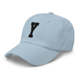 Y Alphabet Varsity Letter Embroidered Dad Hat | Black Thread