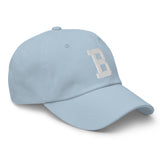 B Alphabet Varsity Letter Embroidered Dad Hat | White Thread