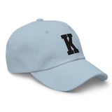 K Alphabet Varsity Letter Embroidered Dad Hat | Black Thread