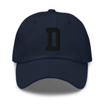 D Alphabet Varsity Letter Embroidered Dad Hat | Black Thread