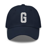 G Alphabet Varsity Letter Embroidered Dad Hat | White Thread