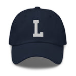 L Alphabet Varsity Letter Embroidered Dad Hat | White Thread