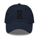 R Alphabet Varsity Letter Embroidered Dad Hat | Black Thread