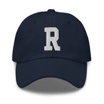 R Alphabet Varsity Letter Embroidered Dad Hat | White Thread