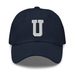 U Alphabet Varsity Letter Embroidered Dad Hat | White Thread