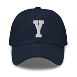 Y Alphabet Varsity Letter Embroidered Dad Hat | White Thread