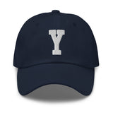 Y Alphabet Varsity Letter Embroidered Dad Hat | White Thread