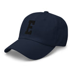 E Alphabet Varsity Letter Embroidered Dad Hat | Black Thread