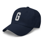 G Alphabet Varsity Letter Embroidered Dad Hat | White Thread