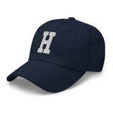 H Alphabet Varsity Letter Embroidered Dad Hat | White Thread