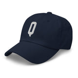 Q Alphabet Varsity Letter Embroidered Dad Hat | White Thread