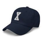 X Alphabet Varsity Letter Embroidered Dad Hat | White Thread