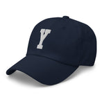 Y Alphabet Varsity Letter Embroidered Dad Hat | White Thread