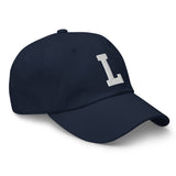 L Alphabet Varsity Letter Embroidered Dad Hat | White Thread