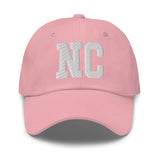 NC North Carolina Embroidered Dad Hat | White Thread | State Initials Varsity Letter