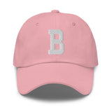 B Alphabet Varsity Letter Embroidered Dad Hat | White Thread