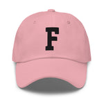 F Alphabet Varsity Letter Embroidered Dad Hat | Black Thread